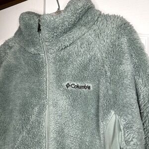 Columbia Sage Green Faux Shearling High Neck Zip Up Jacket Size XL Cozy